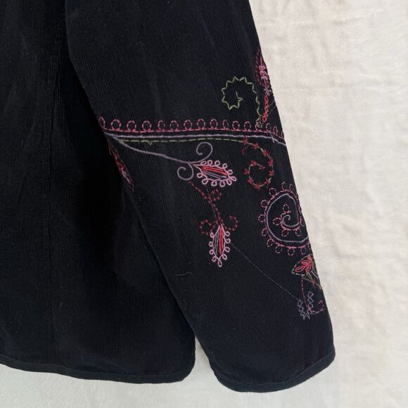 VTG Corduroy Jacket Black Grandma Embroidered Floral Boho Hippie 90s y2k - Picture 10 of 11